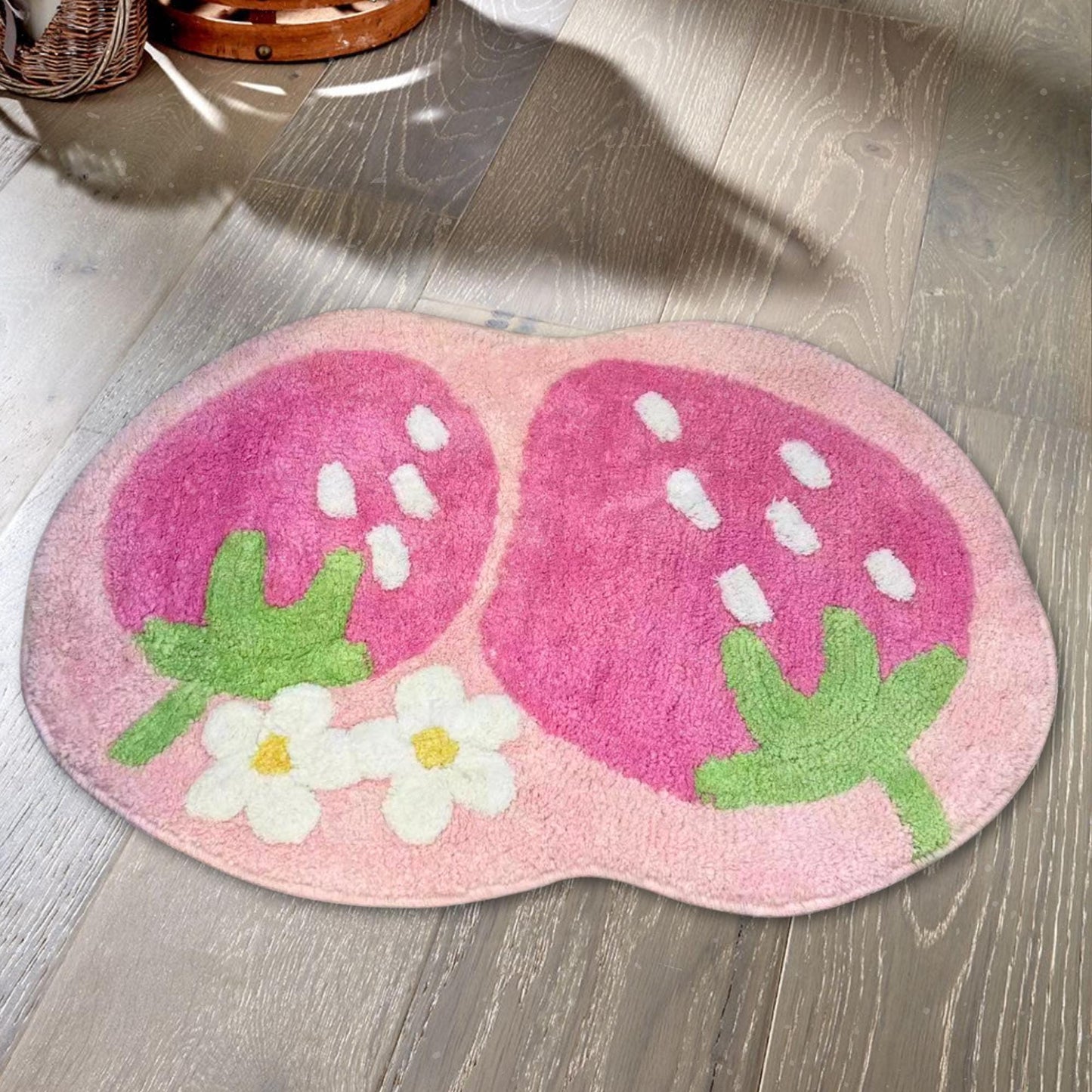 Cute Strawberry Bath Mat, Tufted Fluffy Fruit Bedroom Rugs for Girls, Dorm Rug, Funny Strawberry Shower Rugs, Non Slip Bath Mat, fruit rug