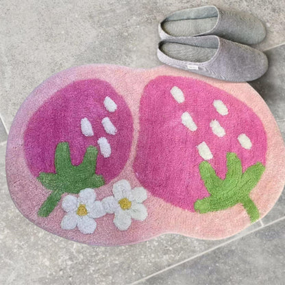 Cute Strawberry Bath Mat, Tufted Fluffy Fruit Bedroom Rugs for Girls, Dorm Rug, Funny Strawberry Shower Rugs, Non Slip Bath Mat, fruit rug