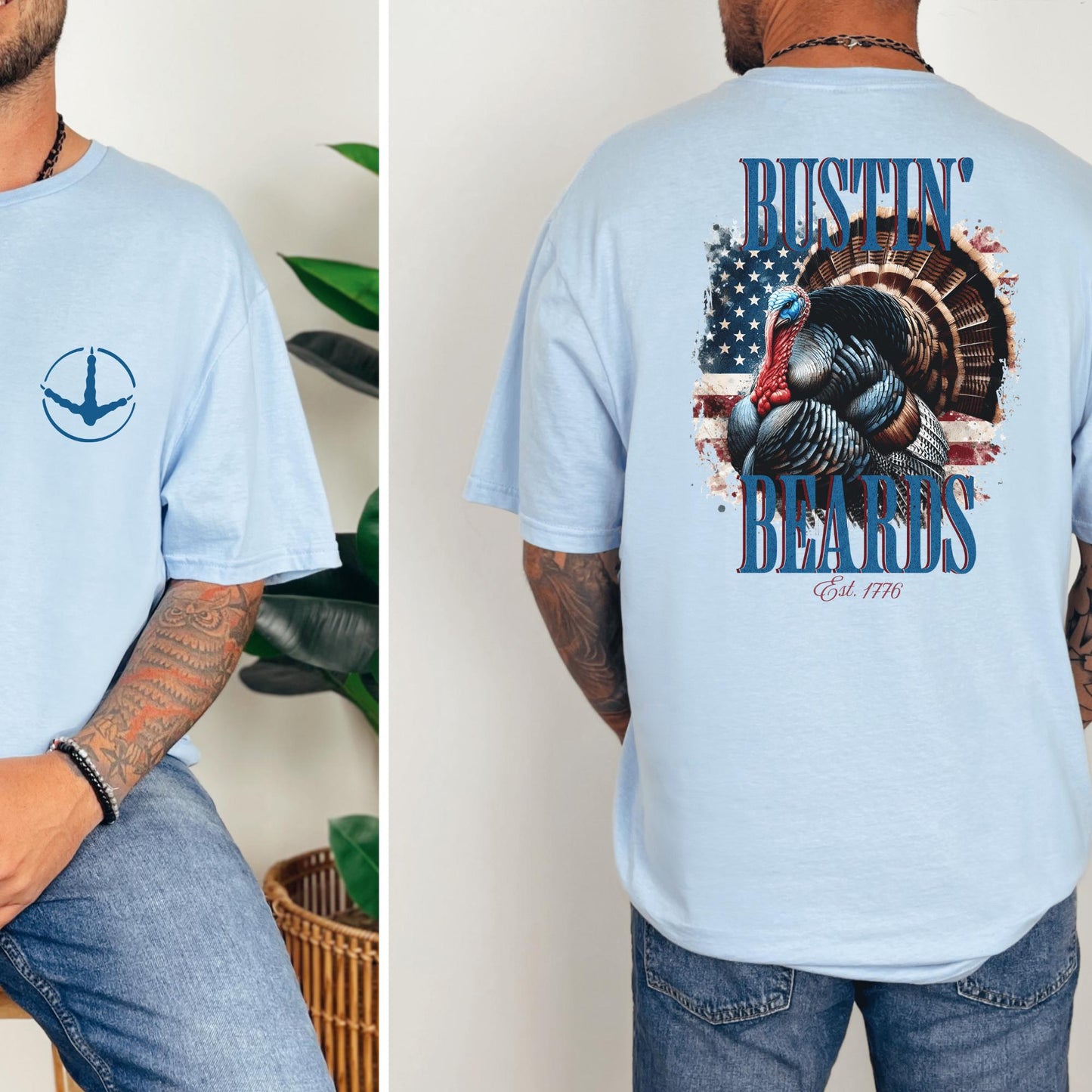 Patriotic Turkey Hunting T-Shirt: Bustin' Beards Apparel