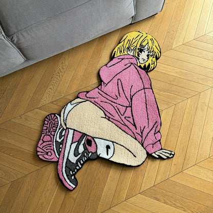 Handmade Tufted Anime Girl Rug: Gift for Anime Lovers