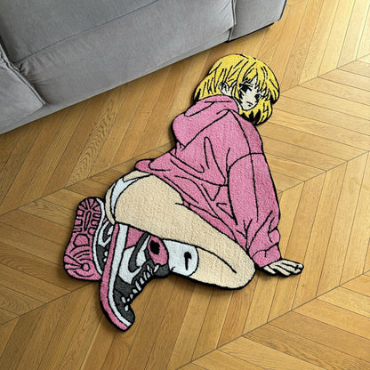 Handmade Tufted Anime Girl Rug: Gift for Anime Lovers