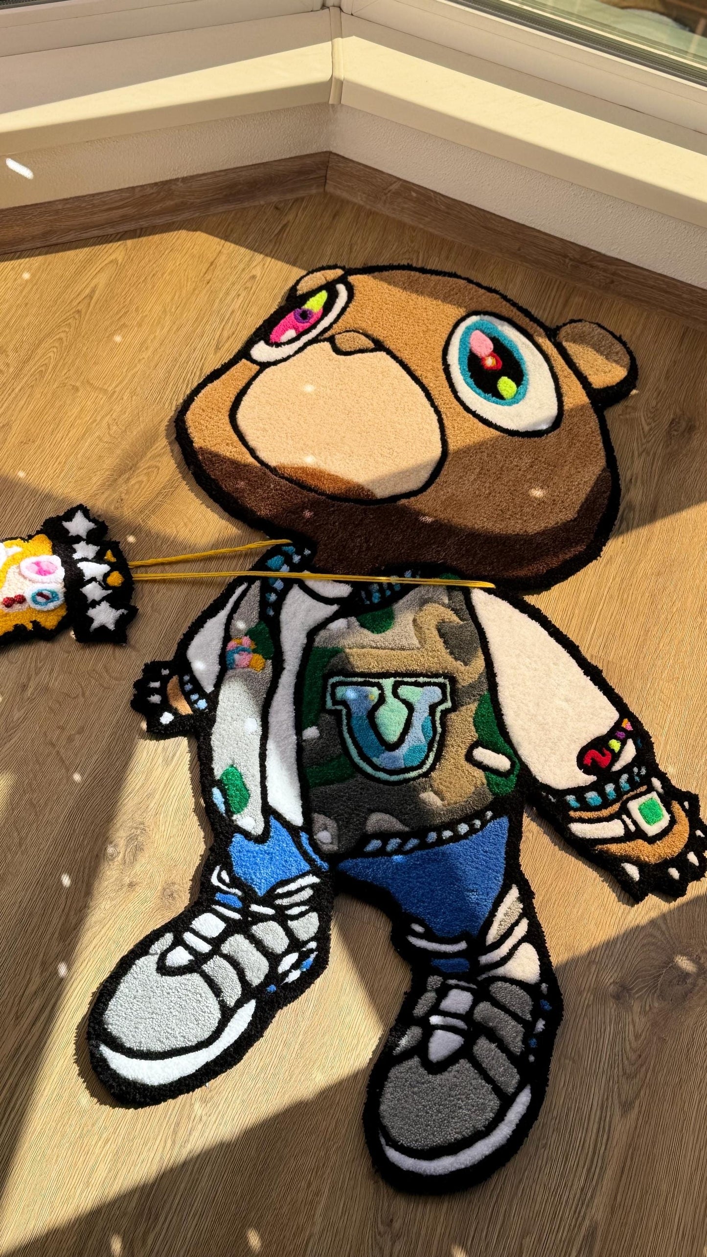 Cool Kanye Bear Rug – 4ft Custom Tufted Carpet, Handmade Fluffy Decor, Unique Gamer Room Floor Mat, Cute Villager Rug for Gift Idea