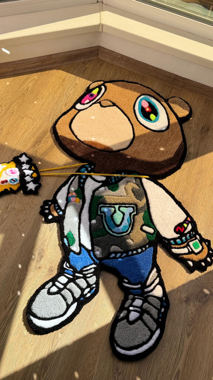 Cool Kanye Bear Rug – 4ft Custom Tufted Carpet, Handmade Fluffy Decor, Unique Gamer Room Floor Mat, Cute Villager Rug for Gift Idea