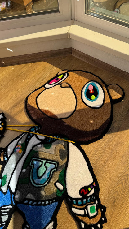 Cool Kanye Bear Rug – 4ft Custom Tufted Carpet, Handmade Fluffy Decor, Unique Gamer Room Floor Mat, Cute Villager Rug for Gift Idea