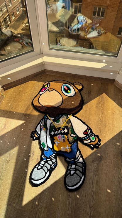 Cool Kanye Bear Rug – 4ft Custom Tufted Carpet, Handmade Fluffy Decor, Unique Gamer Room Floor Mat, Cute Villager Rug for Gift Idea