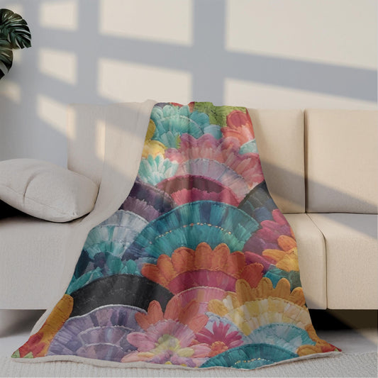 Colorful Cozy Sherpa Fleece Blanket, Vibrant Home Decor, Gift for Home, Wedding, Relaxation, Cozy Night, Patchwork Quilt Look, Rainbow Color