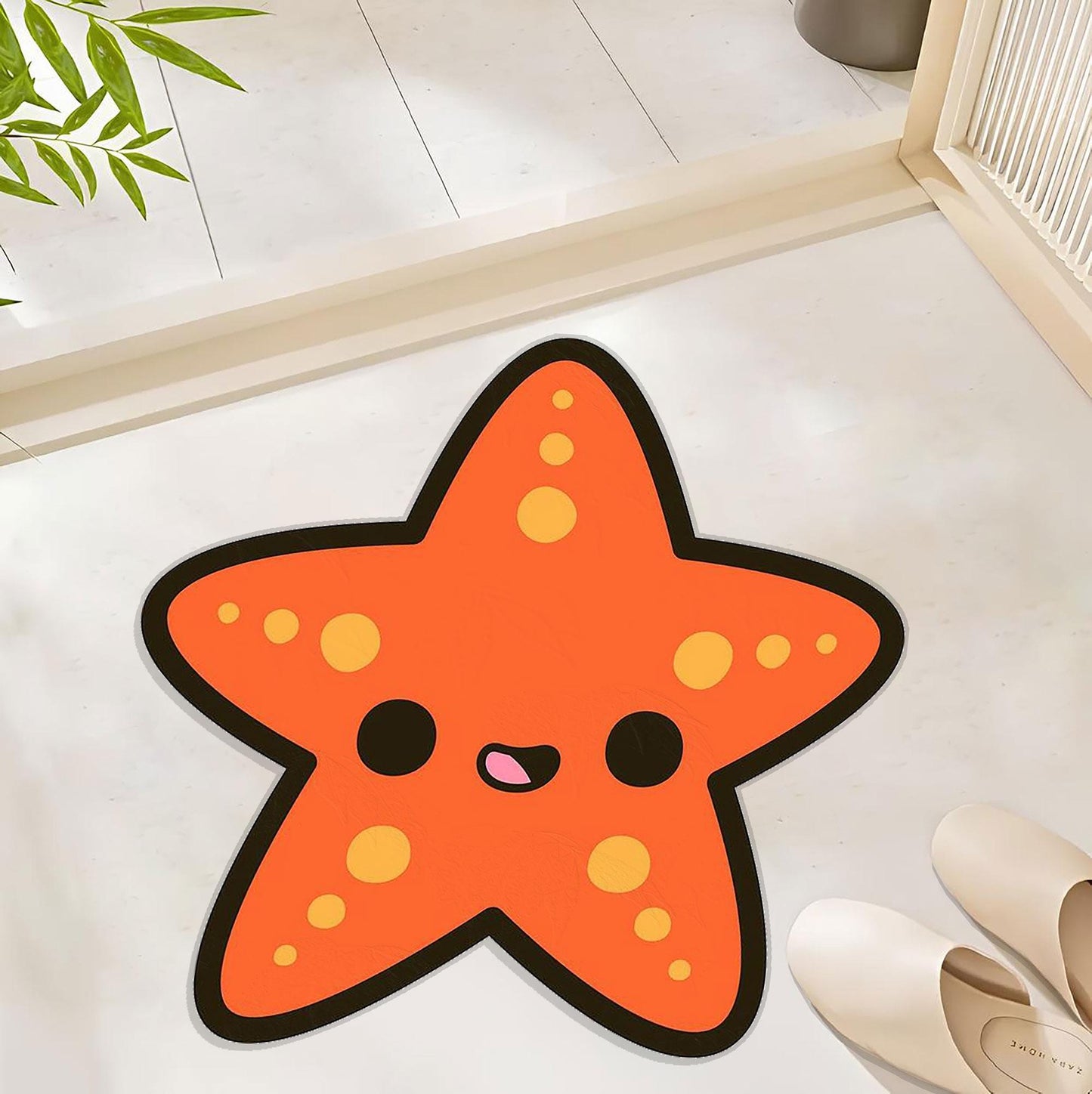 Adorable Starfish-Shaped Rug – Cute and Playful Cartoon Ocean-Themed Floor Decor for a Fun and Cozy Space Polyester rug