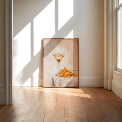 Dirty Martini & Nacho Cheese Chips Art Print: Quirky Bar Cart Decor