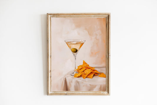 Dirty Martini & Nacho Cheese Chips Art Print: Quirky Bar Cart Decor