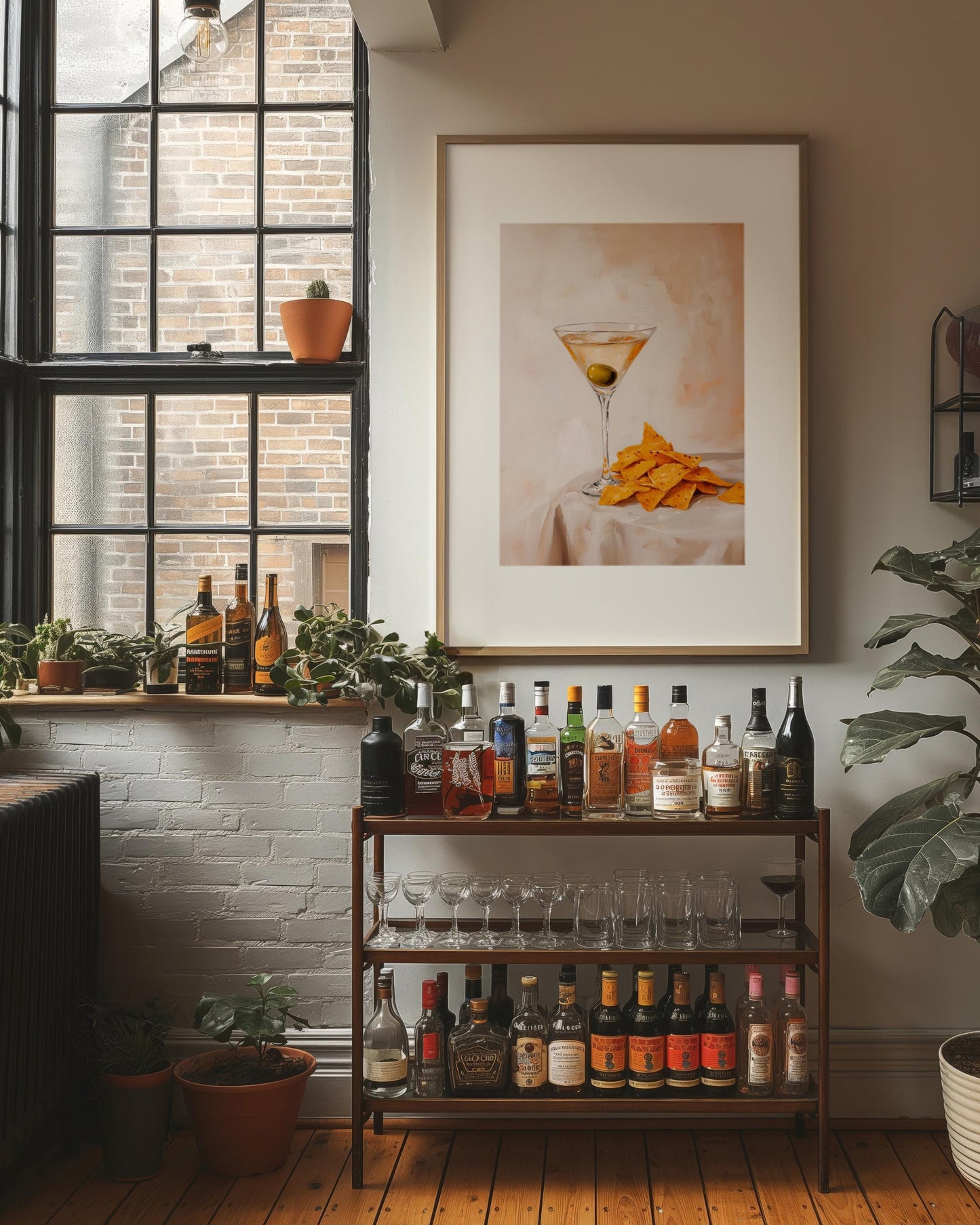 Dirty Martini & Nacho Cheese Chips Art Print: Quirky Bar Cart Decor