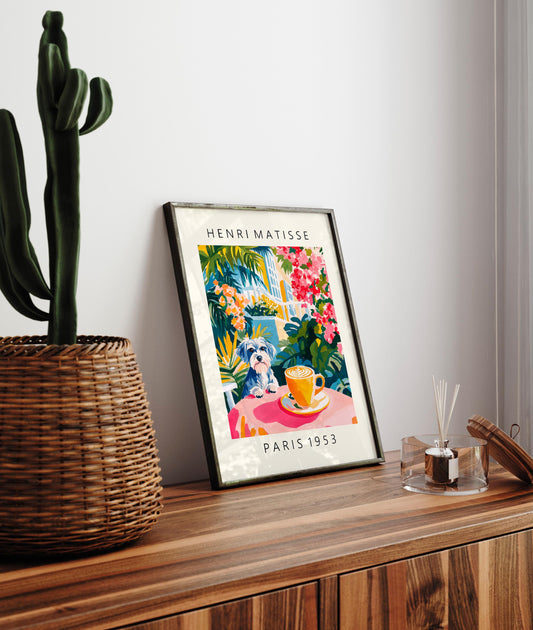 Schnauzer Coffee Print: Henri Matisse Style, Pink Kitchen Art