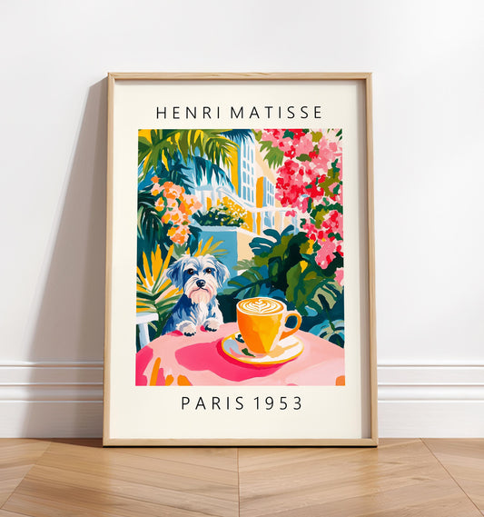 Schnauzer Coffee Print: Henri Matisse Style, Pink Kitchen Art