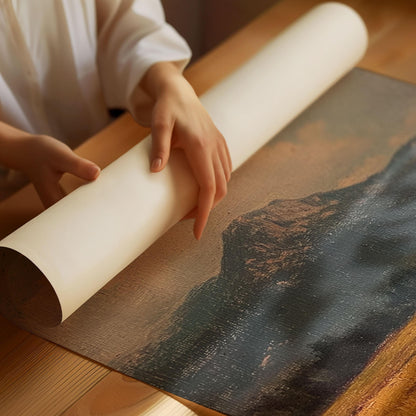 Bison Grazing in a Field Vintage Oil Painting Print Rustic Antique Retro Buffalo Print Rocky Mountain Poster Western Cabin Cottage Wall Art