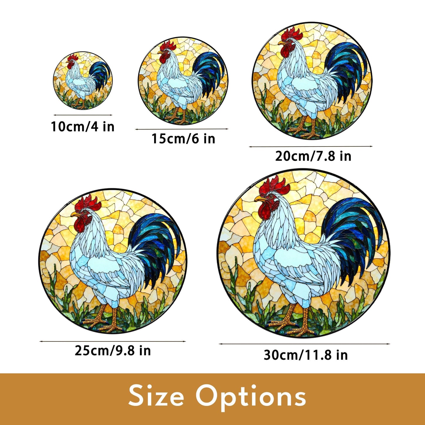 Stained Glass Rooster Suncatcher Handcrafted Colorful Window Art Gift for Bird Lovers