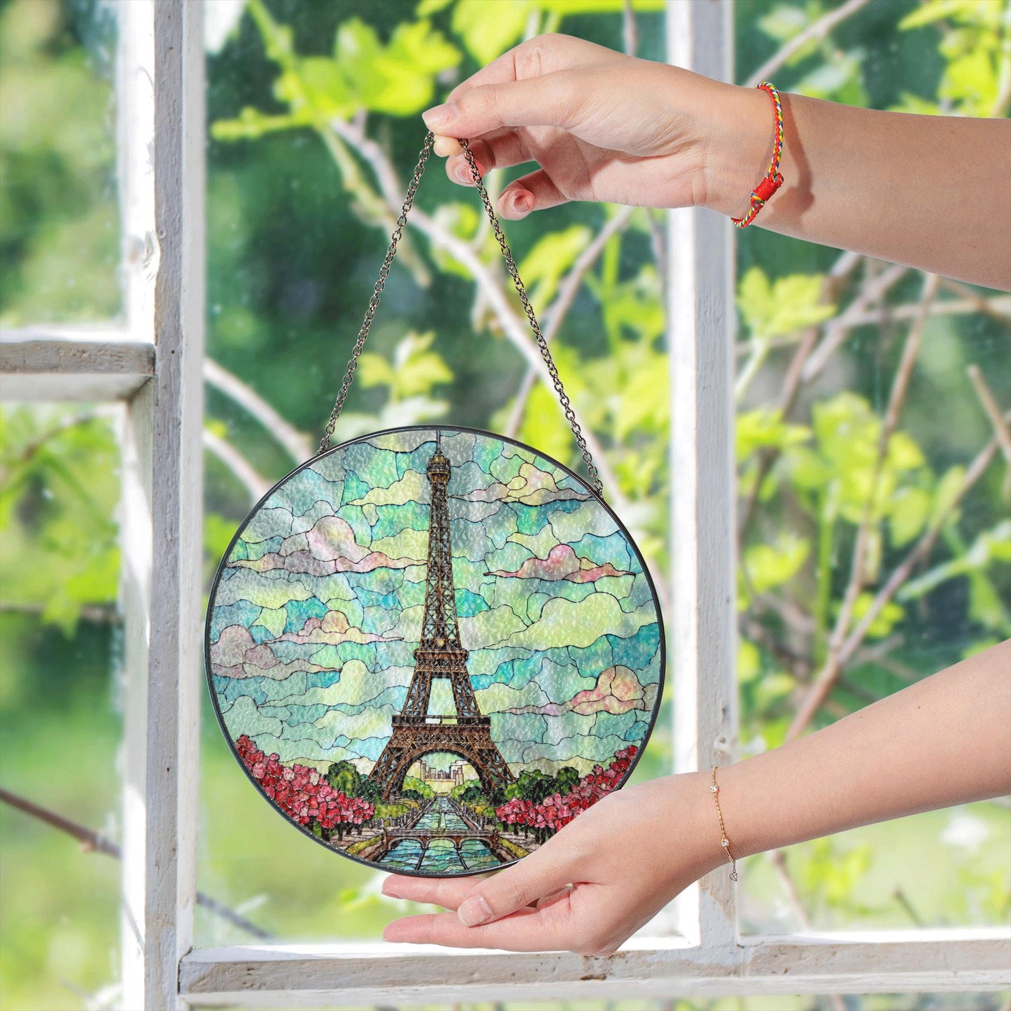 Stained Glass Eiffel Tower Suncatcher Paris Skyline Window Hanging Gift