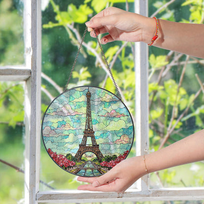 Stained Glass Eiffel Tower Suncatcher Paris Skyline Window Hanging Gift
