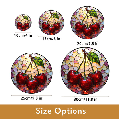 Stained Glass Cherry Suncatcher with Red Cherries and Leaf for Window Decoration Gift