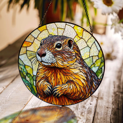 Stained Glass Groundhog Suncatcher Handmade Nature Window Decor Gift