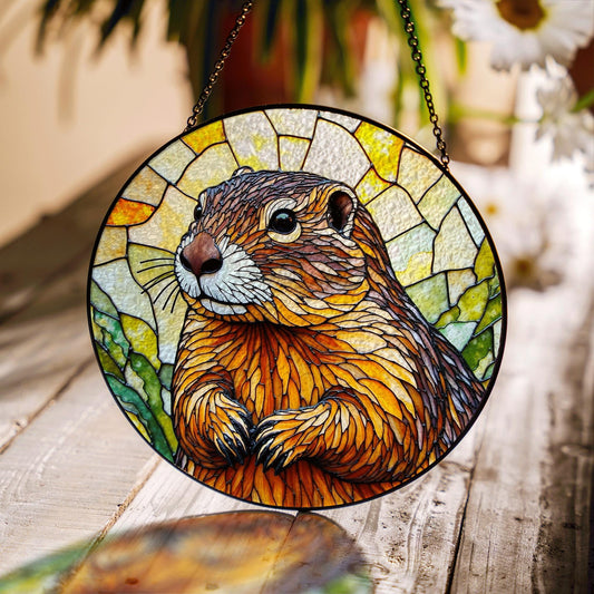 Stained Glass Groundhog Suncatcher Handmade Nature Window Decor Gift