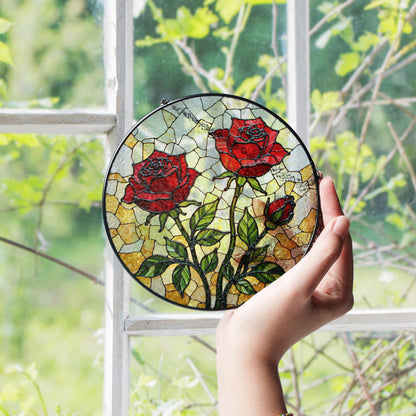 Red Rose Stained Glass Suncatcher – Handmade Floral Window Decor – Gift for Garden Lovers, Moms, or Romantic Occasions