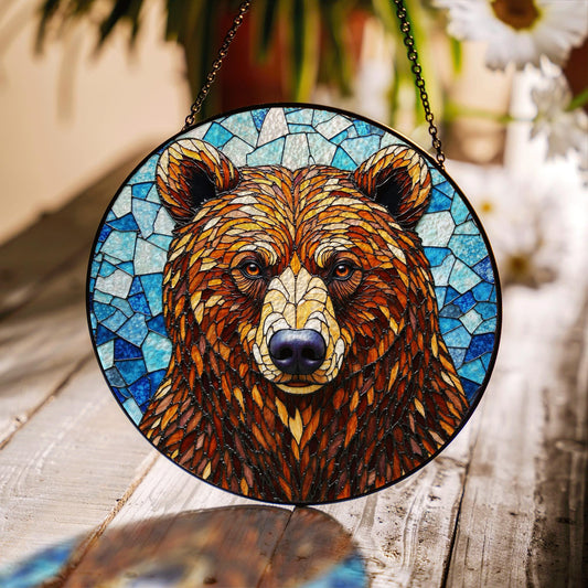 Stained Glass Bear Suncatcher – Nature Window Art for Cabin Decor or Wildlife Lovers Gift