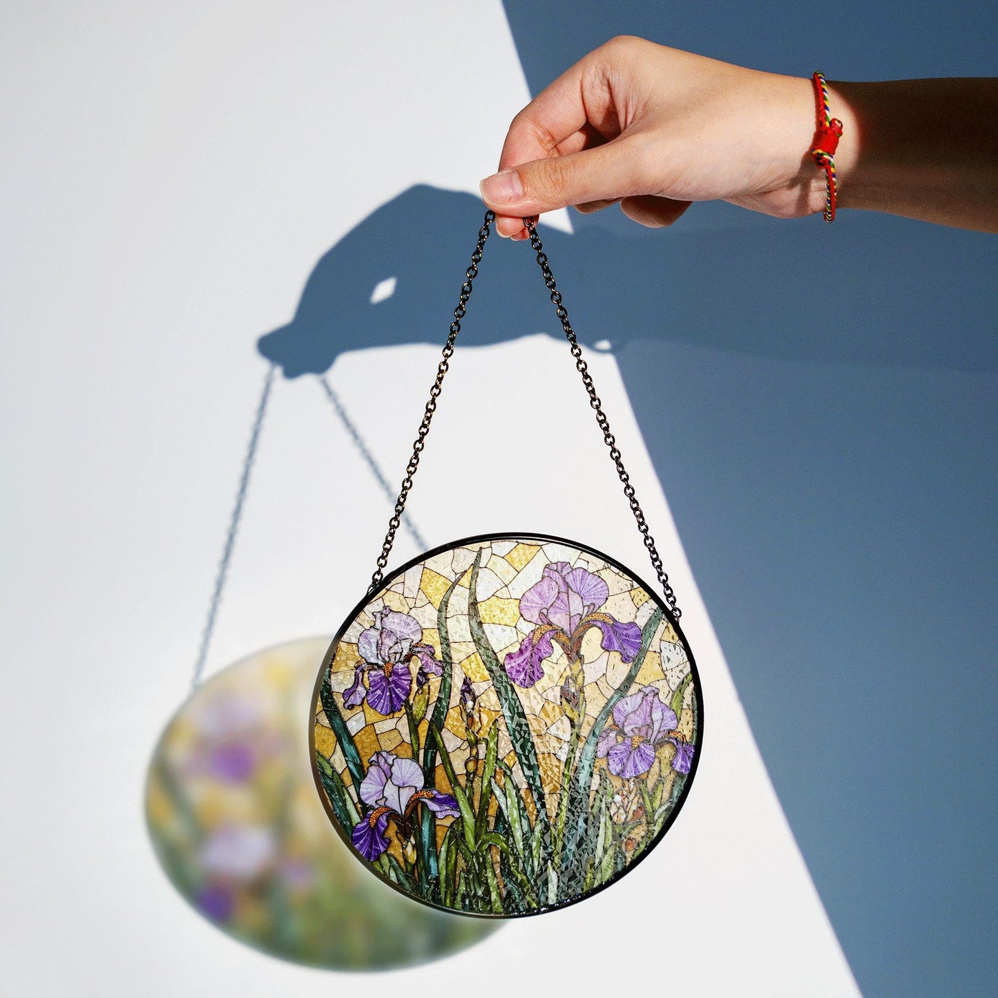 Purple Iris Stained Glass Suncatcher – Tiffany Style Floral Window Hanging – Unique Gift for Garden Lovers
