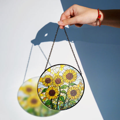 Stained Glass Sunflower Suncatcher – Cheerful Yellow Floral Window Decor – Nature Gift for Garden Lovers