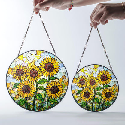 Stained Glass Sunflower Suncatcher – Cheerful Yellow Floral Window Decor – Nature Gift for Garden Lovers