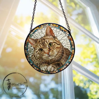 Cat Stained Glass Sun Catcher, Pet Lover Gift, Feline Art, Window Hanging, Nature-Inspired Home Décor, Unique Cat Décor Gift