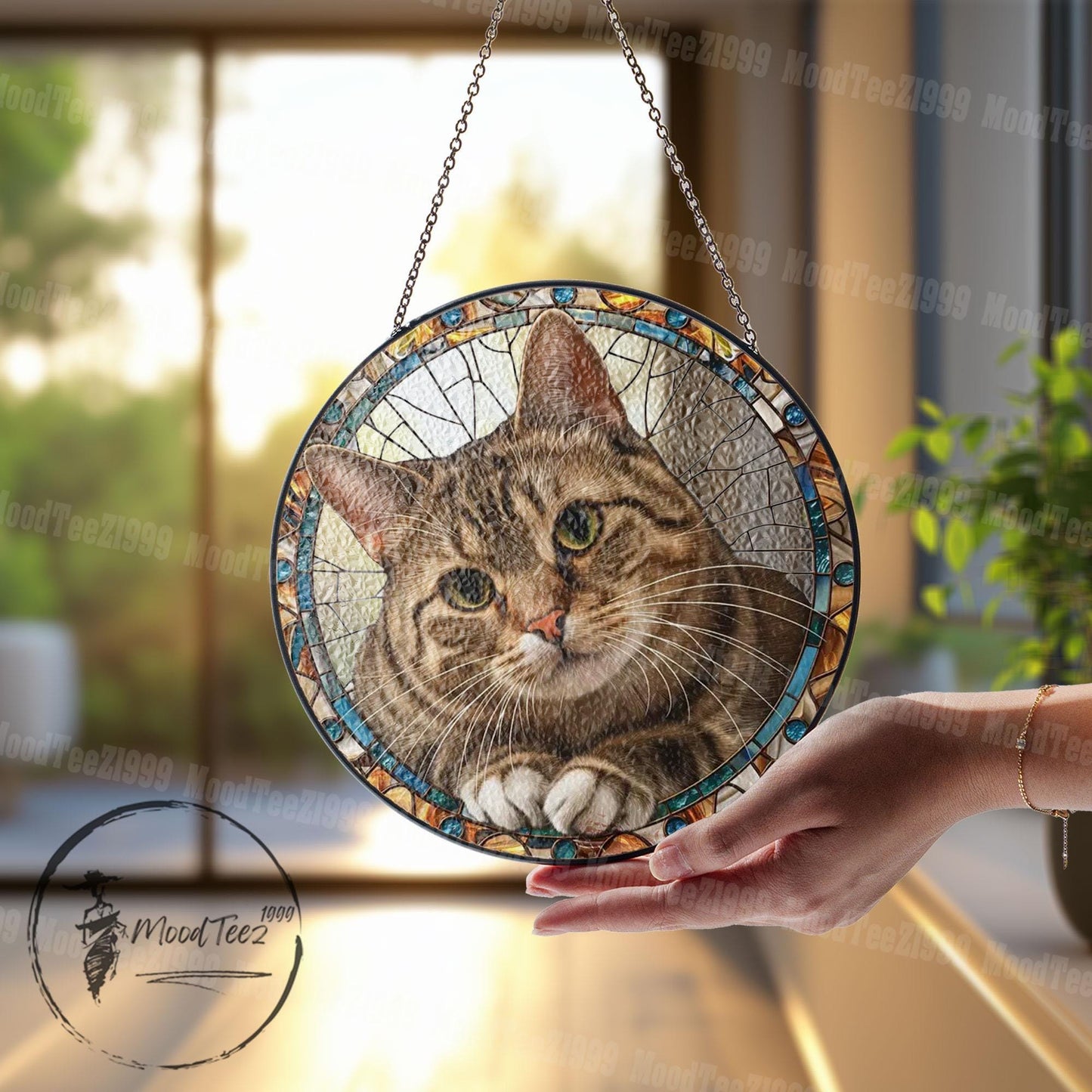 Cat Stained Glass Sun Catcher, Pet Lover Gift, Feline Art, Window Hanging, Nature-Inspired Home Décor, Unique Cat Décor Gift