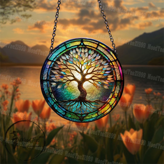 Tree of Life Stained Glass Window Hanging, Colorful Nature-Inspired Art, Home Décor, Decorative Acrylic Ornament, Unique Gift