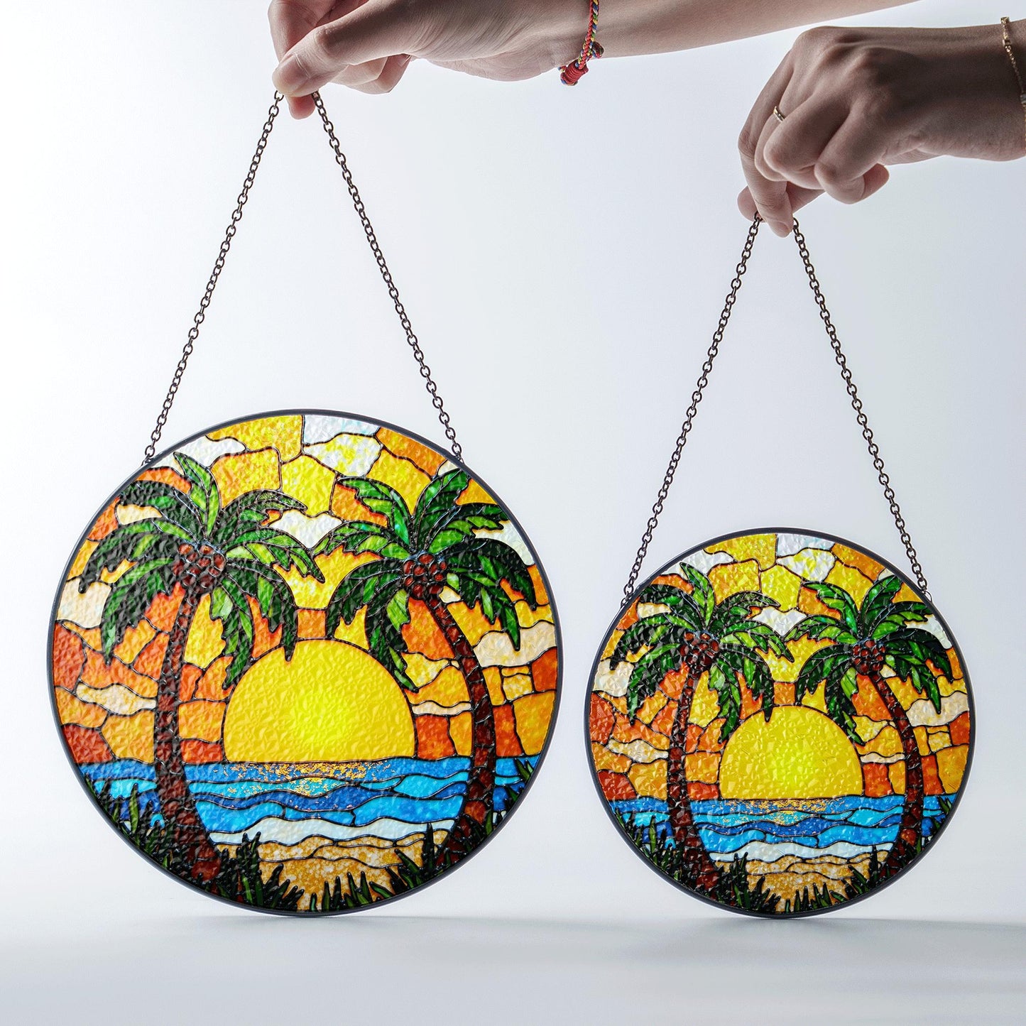 Tropical Palm Tree Suncatcher Stained Glass Sunset Beach Window Gift