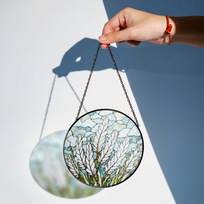 Leaf-Themed Stained Glass Suncatcher with Natural Green Tones for Home Decor and Gift Giving