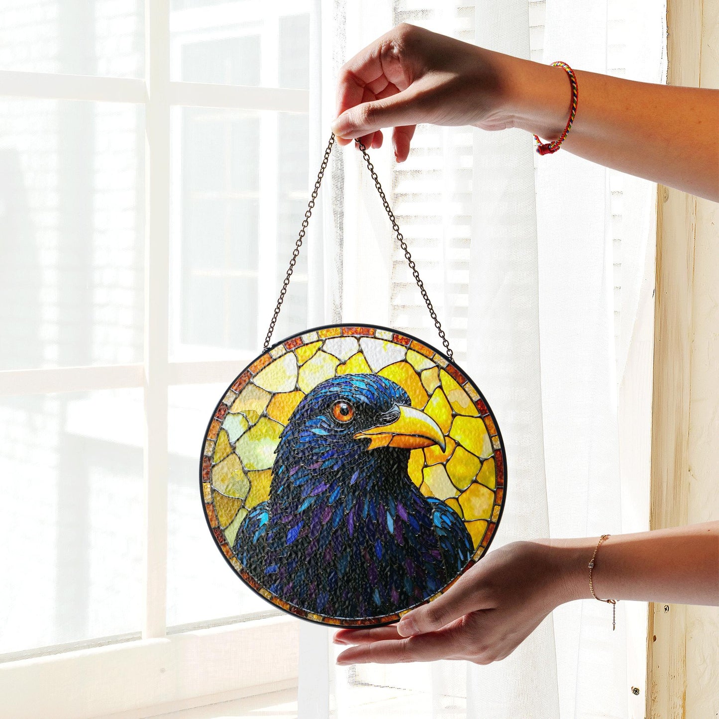 Stained Glass Starling Suncatcher Handcrafted Bird Window Decor Gift