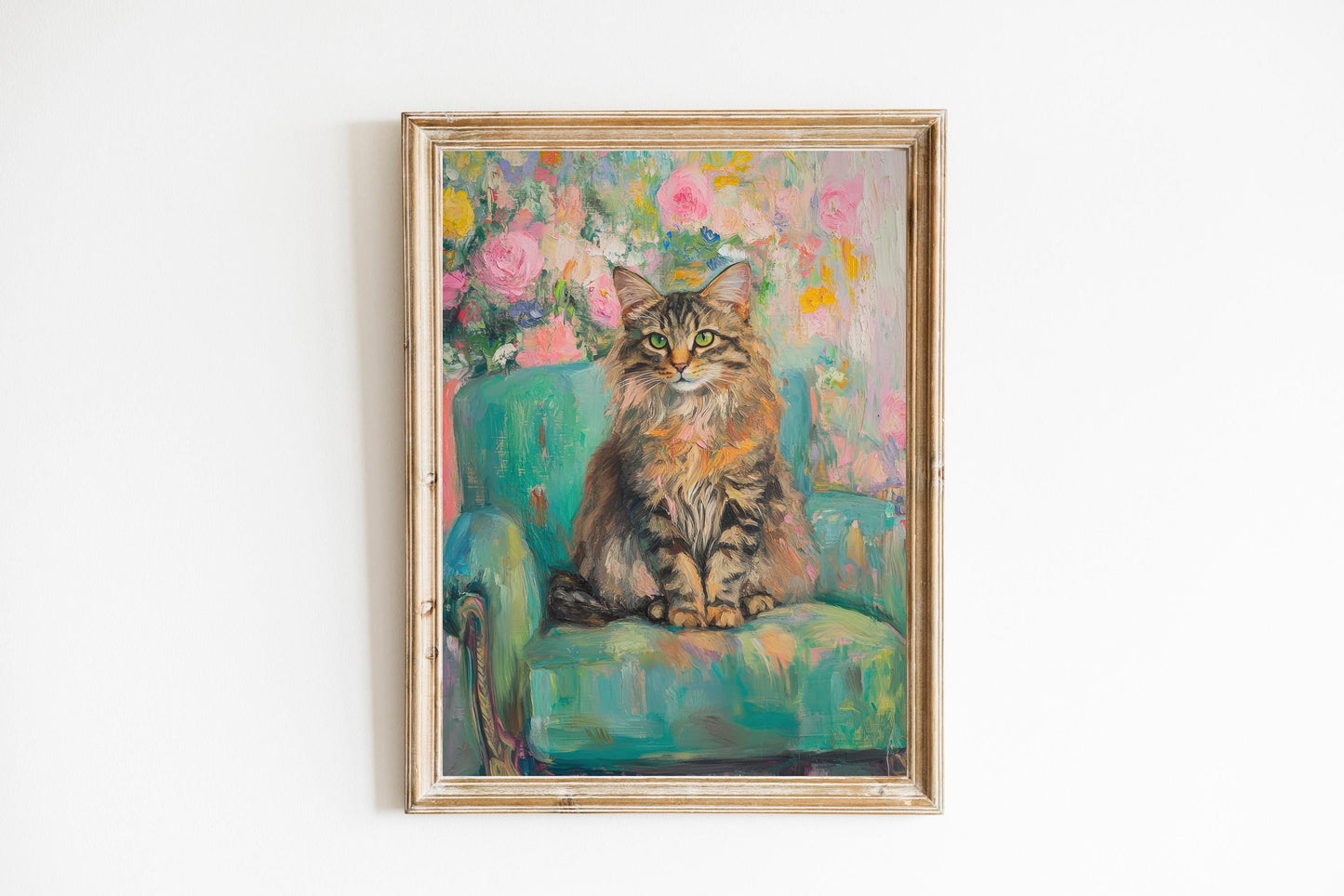 Siberian Cat Floral Art Print: Whimsical Retro Wall Decor