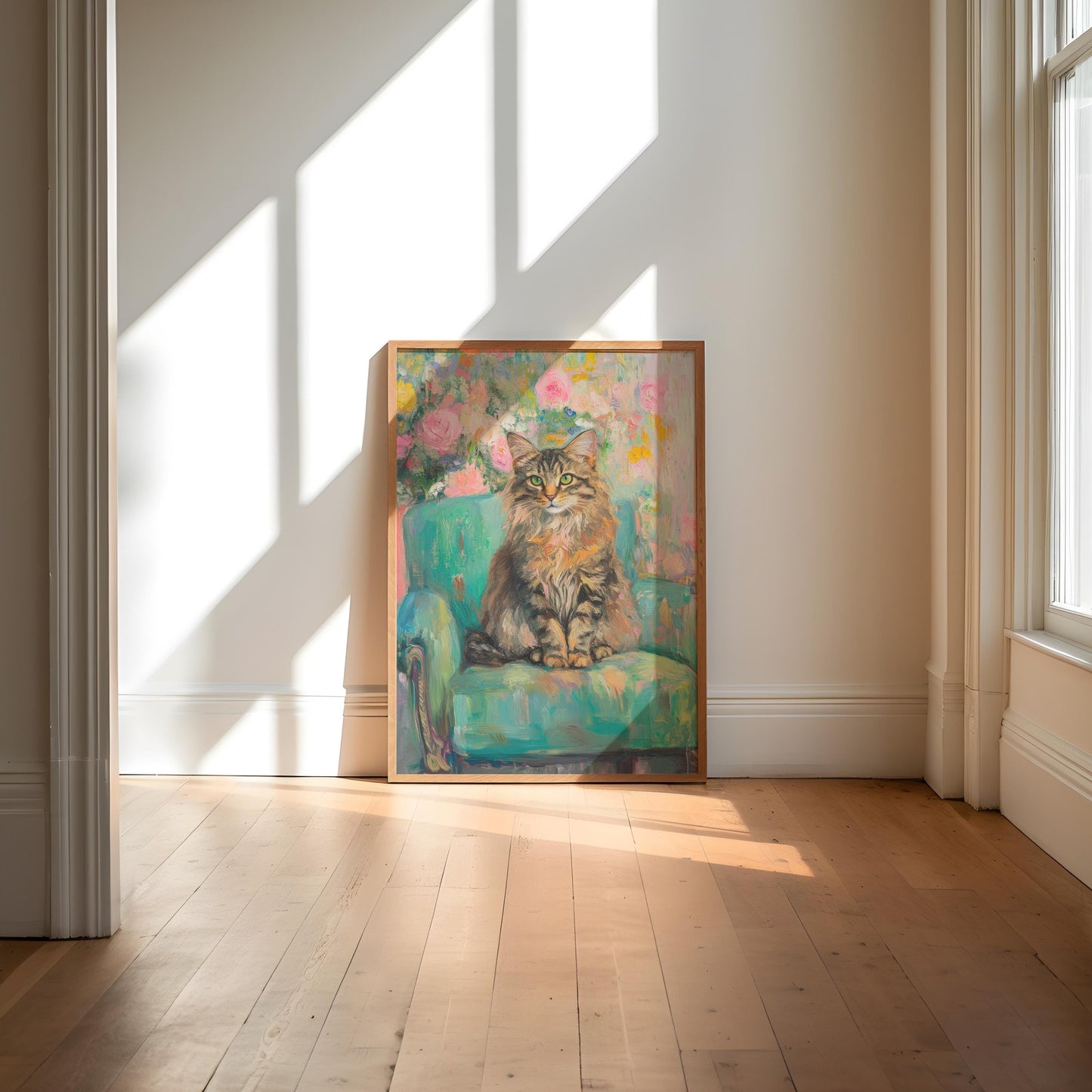 Siberian Cat Floral Art Print: Whimsical Retro Wall Decor