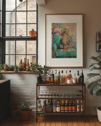 Siberian Cat Floral Art Print: Whimsical Retro Wall Decor