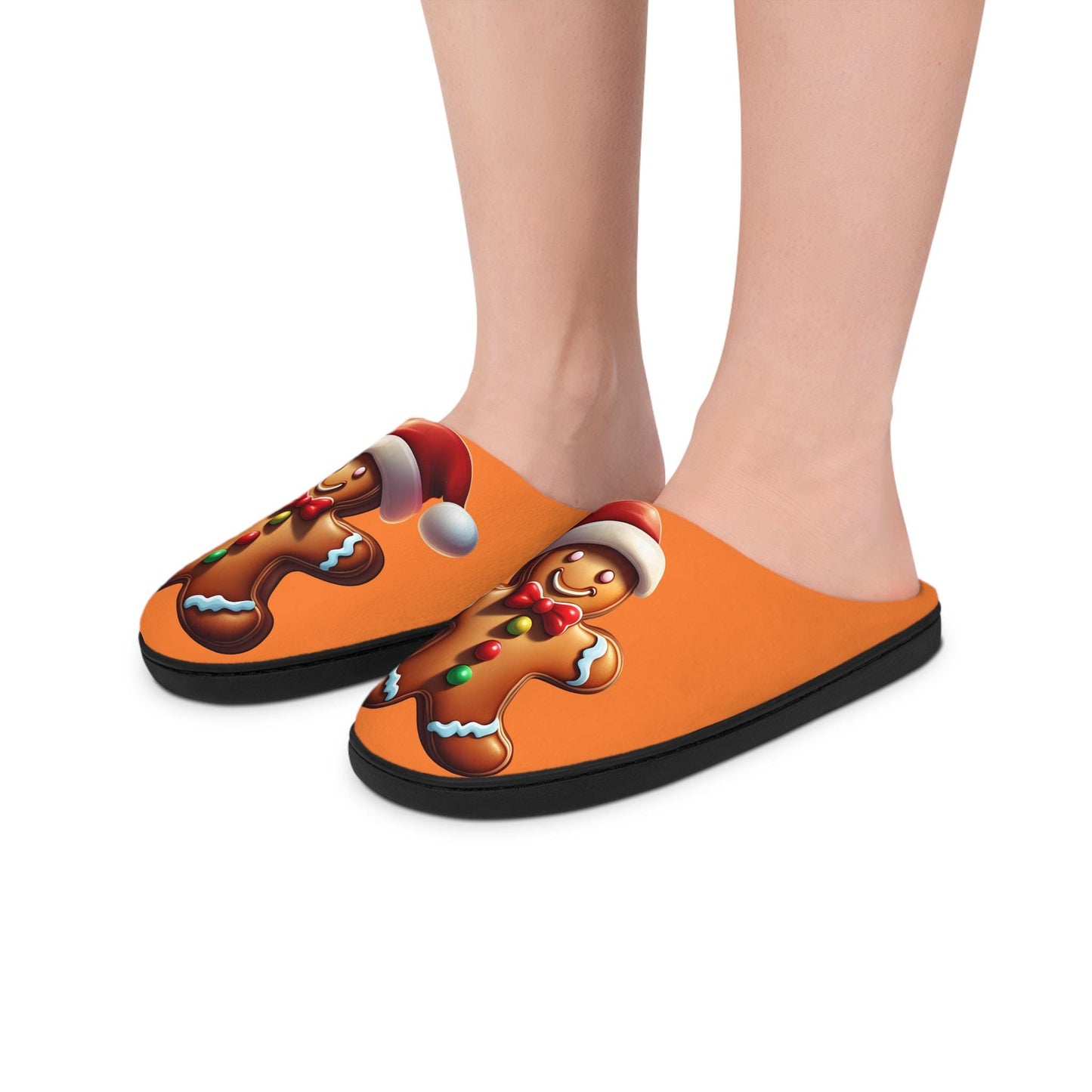 Christmas Slippers Ginger bread Indoor Slippers Cozy Holiday Footwear Gingerbreadman Decor House Shoes Gift for Women Winter Orange Slippers