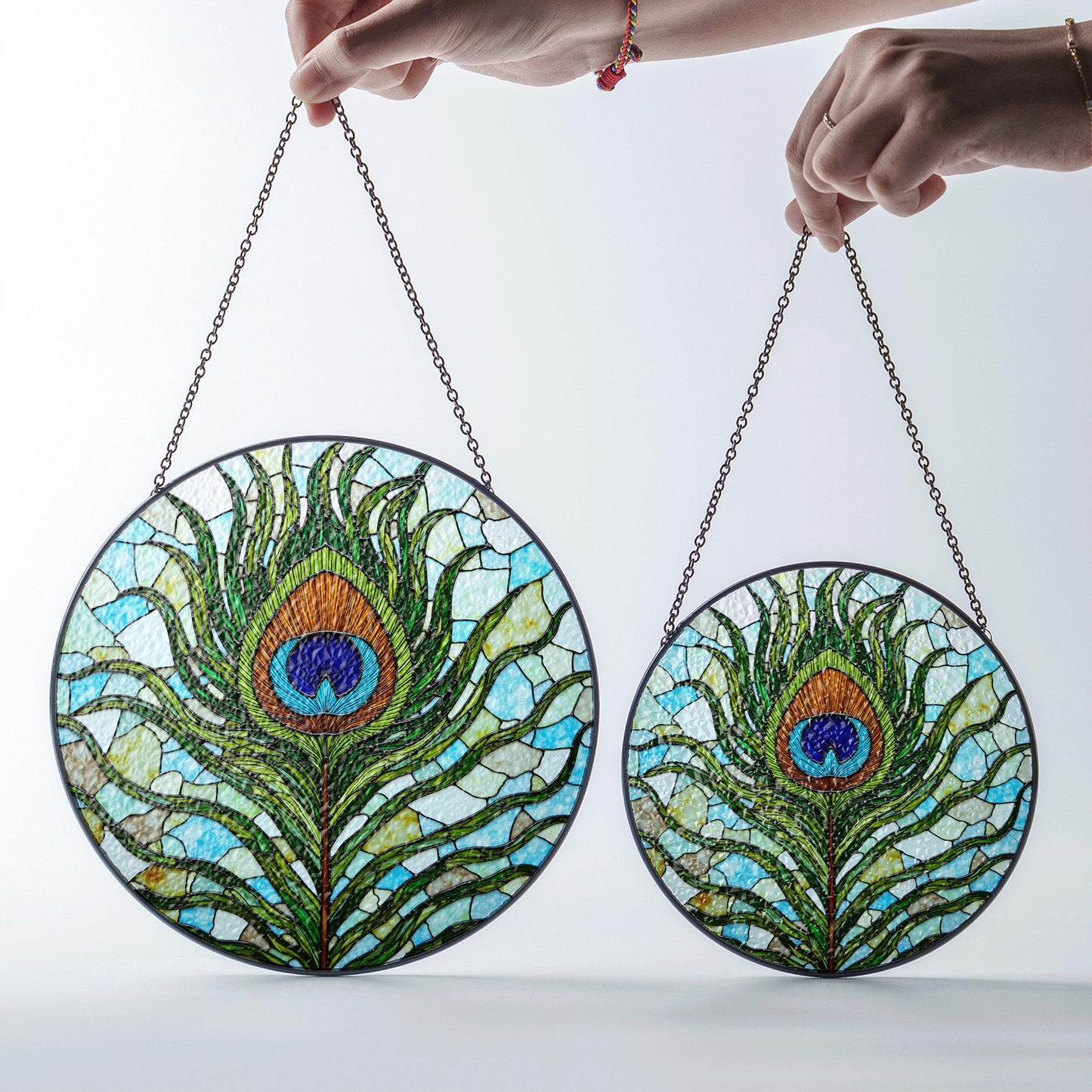 Vibrant Peacock Feather Art Glass Suncatcher Window Hanging for Mom Wife or Nature Lover