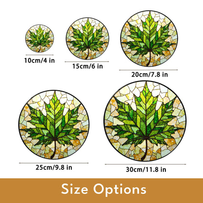 Maple Leaf Green Glass Panel Nature Inspired Suncatcher Gift for Garden Window Lovers