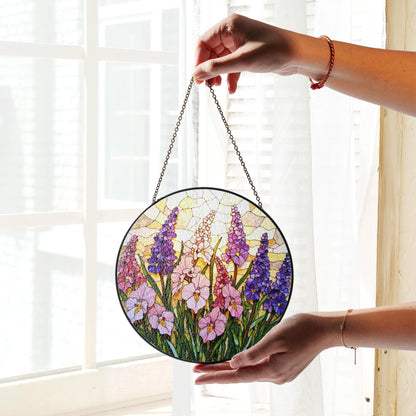 Pink Purple Wildflowers Stained Glass Suncatcher Floral Window Hanging Gift for Garden Lovers