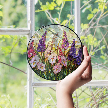 Pink Purple Wildflowers Stained Glass Suncatcher Floral Window Hanging Gift for Garden Lovers