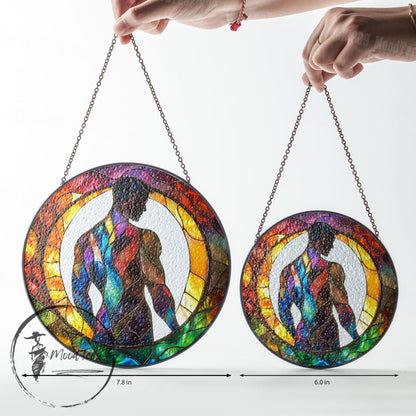 Abstract Male Figure Stained Glass Window Hanging, Modern Rainbow Body Art Suncatcher, LGBTQ Pride Decor, Colorful Masculine Gift
