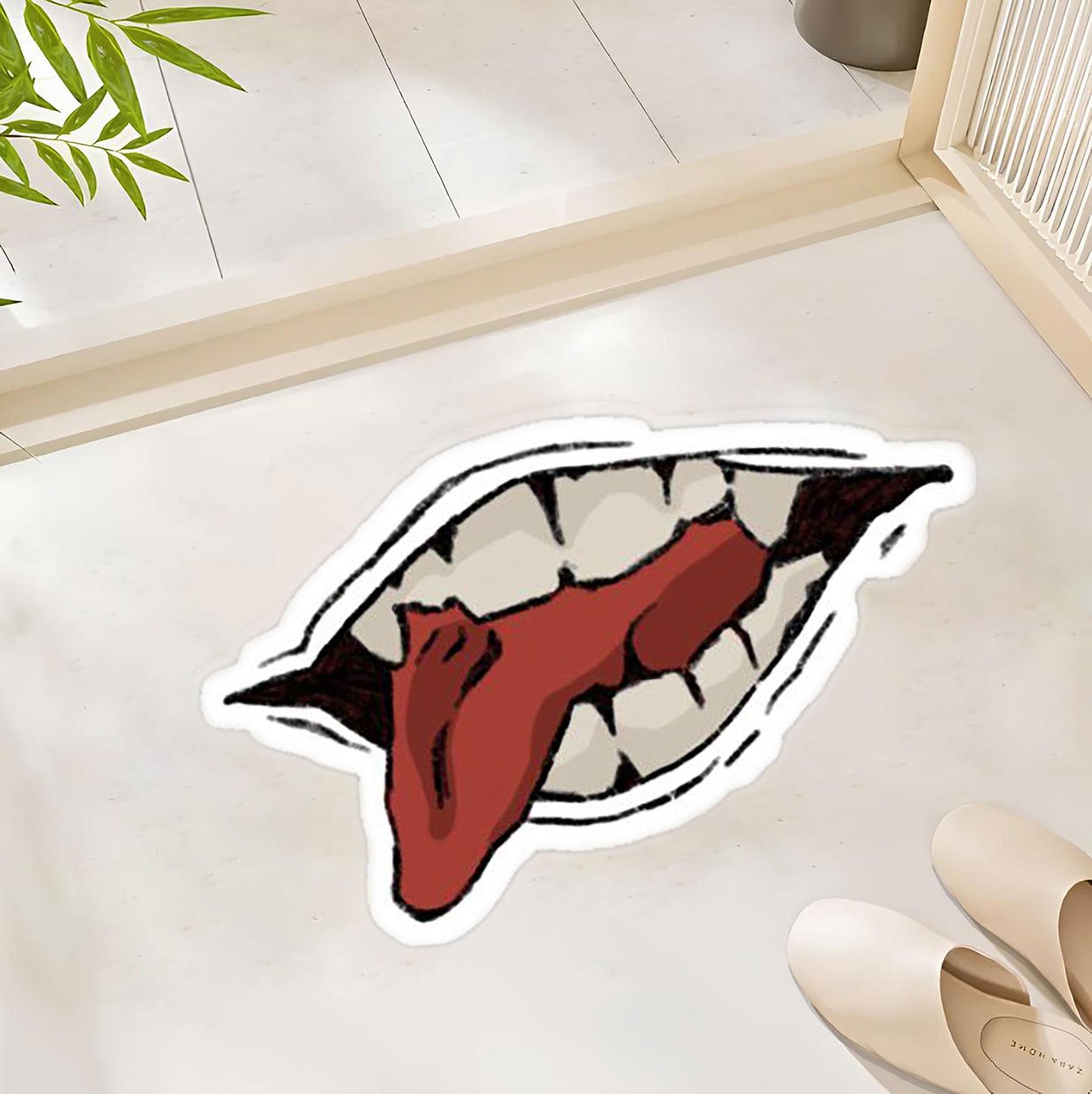 Edgy Open Mouth Floor Rug with Protruding Tongue Design Polyester Rug