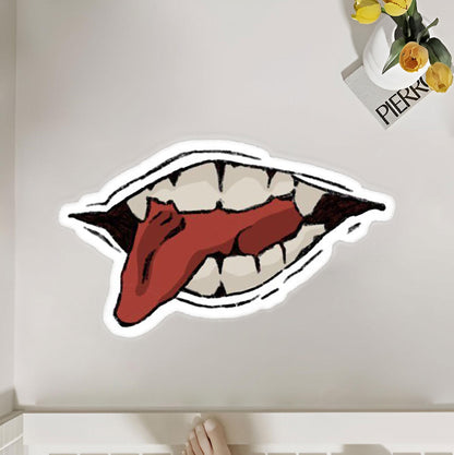 Edgy Open Mouth Floor Rug with Protruding Tongue Design Polyester Rug