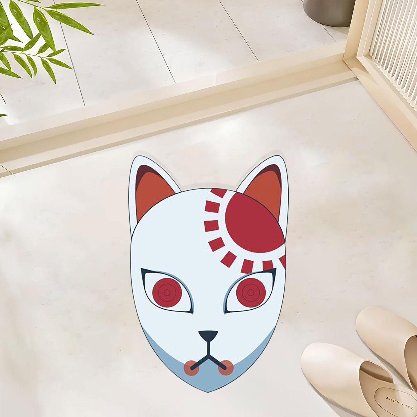 Vibrant Fox Mask Rug-Inspired Doormat with Red and White Design Polyester Rug