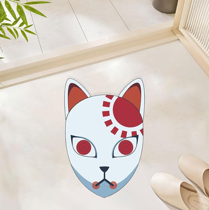 Vibrant Fox Mask Rug-Inspired Doormat with Red and White Design Polyester Rug