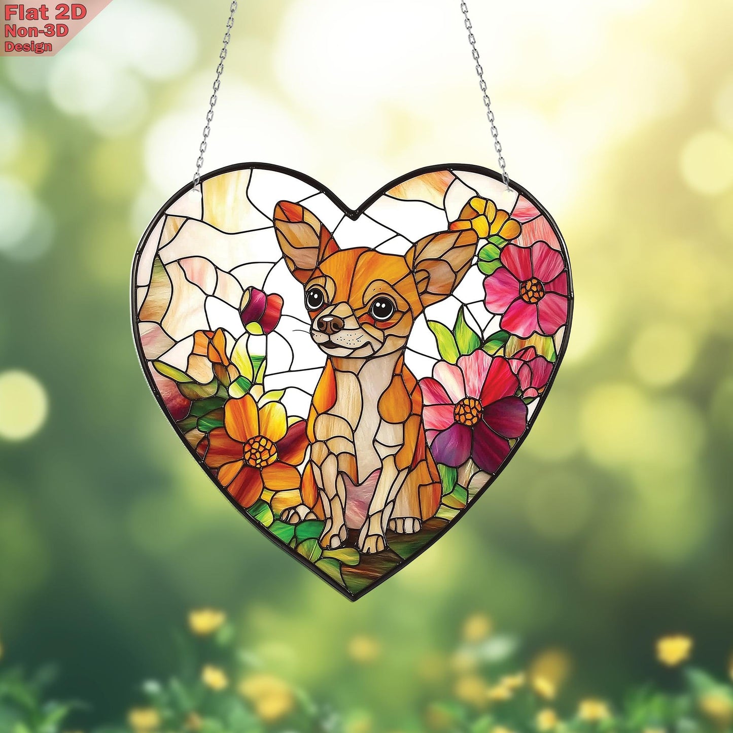 Chihuahua Dog Window Hanging, Acrylic 2D Flat Flower Ornament, Pet Lover Decor, Floral Dog Art, Gift for Dog Mom, Memorial Gift