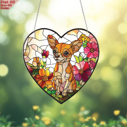 Chihuahua Dog Window Hanging, Acrylic 2D Flat Flower Ornament, Pet Lover Decor, Floral Dog Art, Gift for Dog Mom, Memorial Gift
