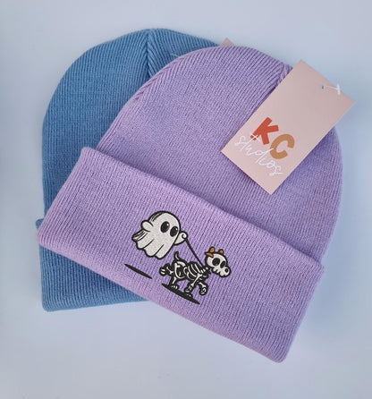 Cute Ghost Walking Dog Embroidered Beanie - Free Delivery - More Colours - Embroidery - Cute Puppy Dog Breed Spooky Walker